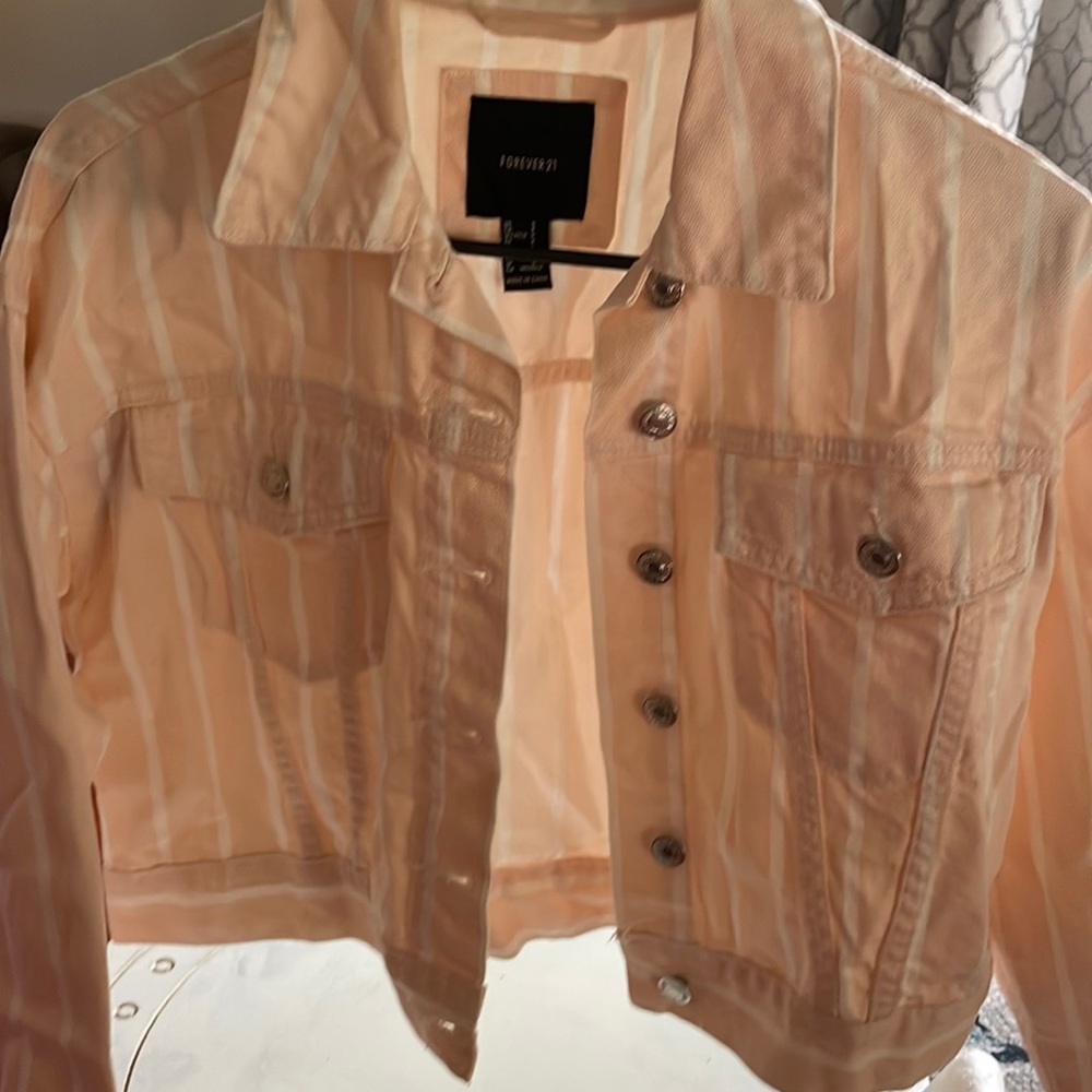 Peach and white stripe Jean jacket from Forever 21